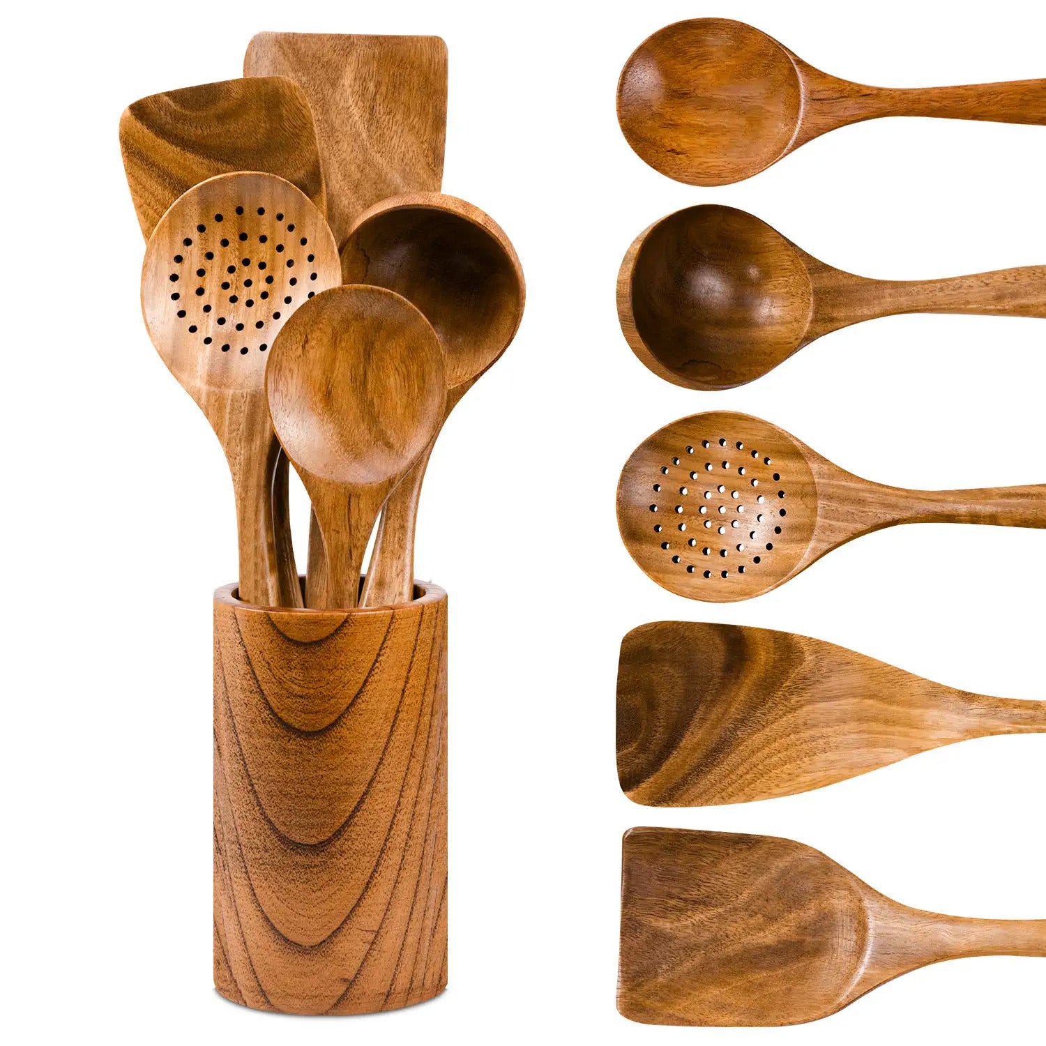 5 piece Acacia Wood spatula and spoon set