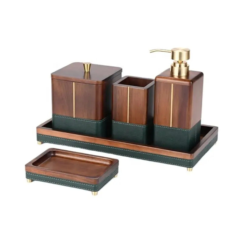 Bathroom Accessories Set with Leather - 6 Pcs