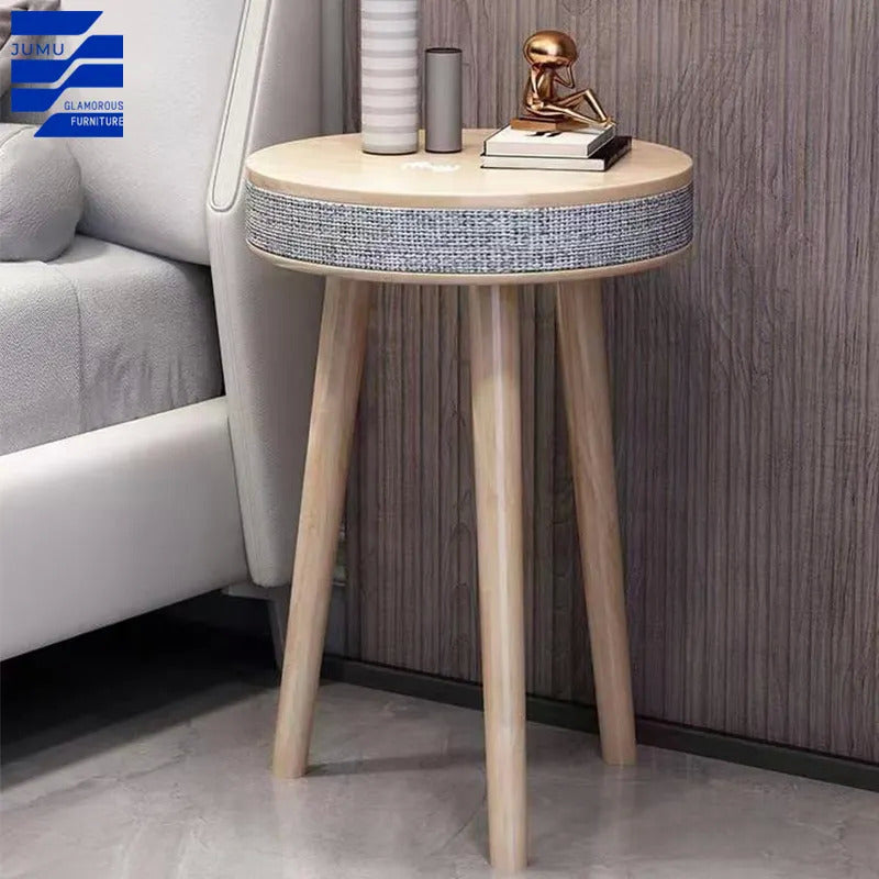 Smart Bluetooth Coffee Table Living Room Inductive Wireless Charging Table Wooden Outdoor 3D Surround Music Round Tea Tables