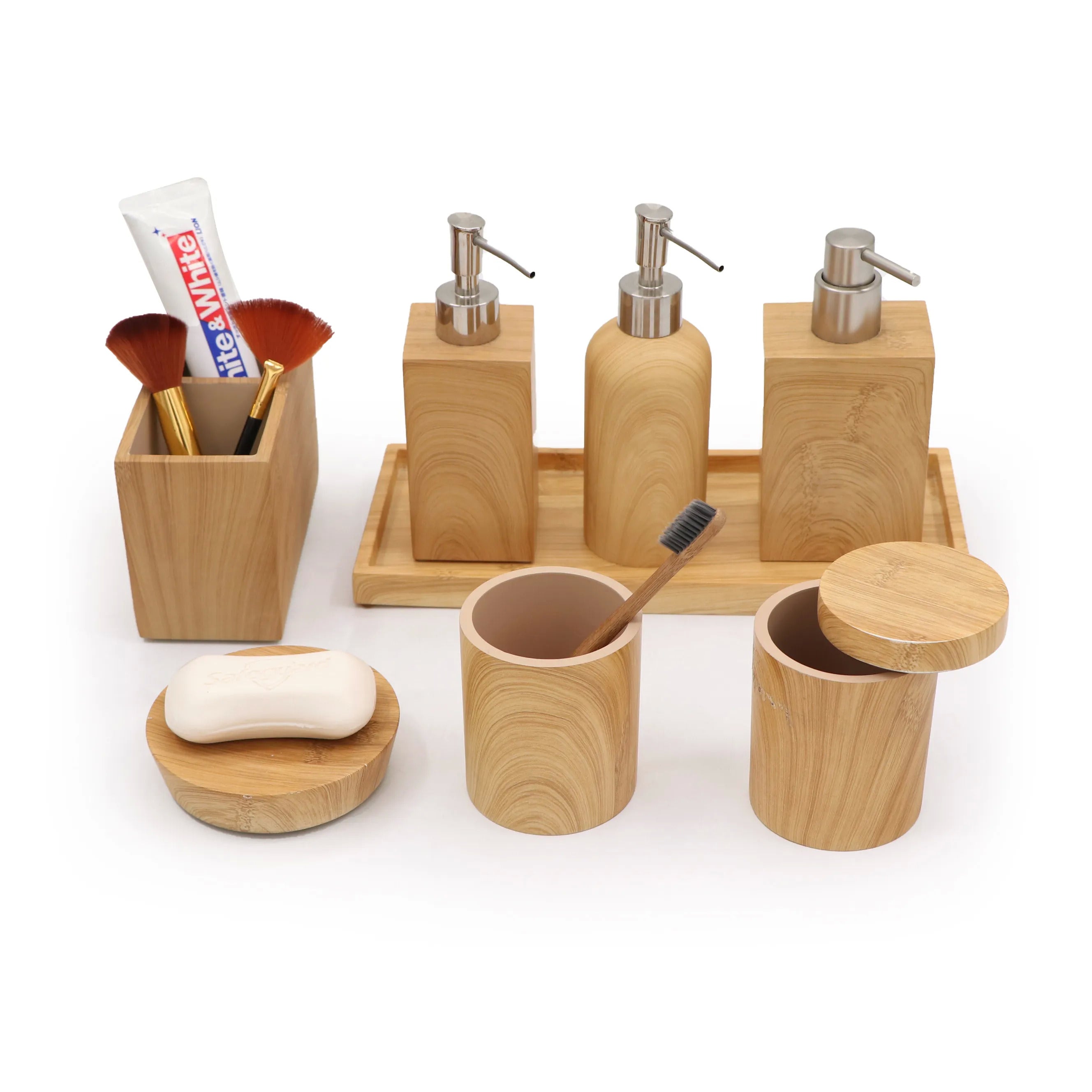 Wood Grain Bathroom Resin Accessories Set Hotel Decorations - 1 Set